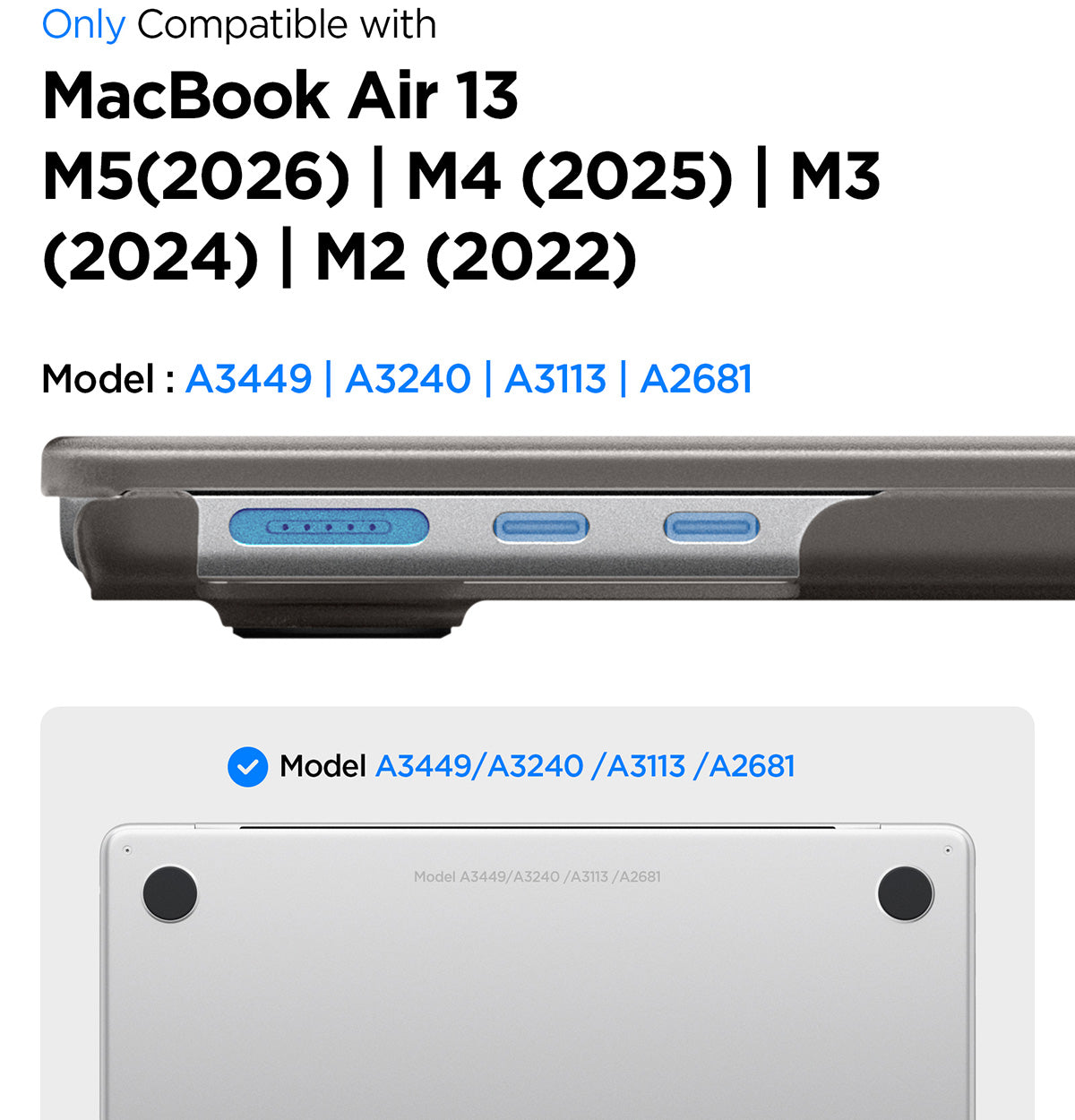 Schutzhülle für MacBook Air 13.6" M5 / M4 / M3 / M2, Spigen Air Skin, Rauchfarben-Matt