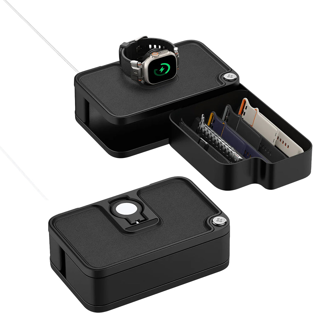 Ladestation mit Organizer und Schublade für Apple Watch Qi Ladegeräte, Spigen Watch Organizer S340, Schwarz