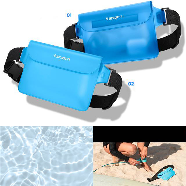 Wasserdichte Tasche Spigen Aqua Shield A620 Universal IPX8 2-Pack, Blau und Transparentes Blau
