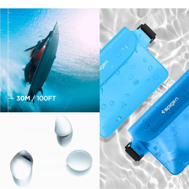 Wasserdichte Tasche Spigen Aqua Shield A620 Universal IPX8 2-Pack, Blau und Transparentes Blau
