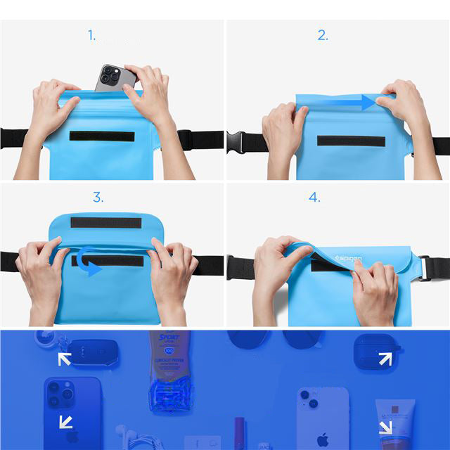 Wasserdichte Tasche Spigen Aqua Shield A620 Universal IPX8 2-Pack, Blau und Transparentes Blau