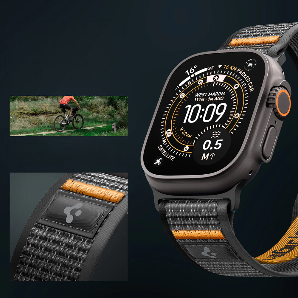 Armband für Apple Watch 49/46/45/44 mm, Spigen Athlex Air 2, Schwarz-Orange