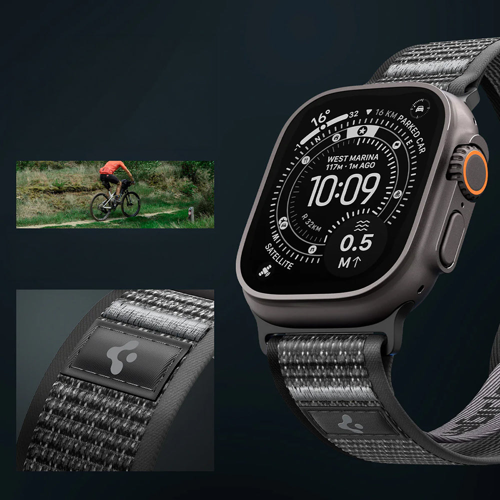 Armband für Apple Watch 49/46/45/44 mm, Spigen Athlex Air 2, Schwarz-Grau