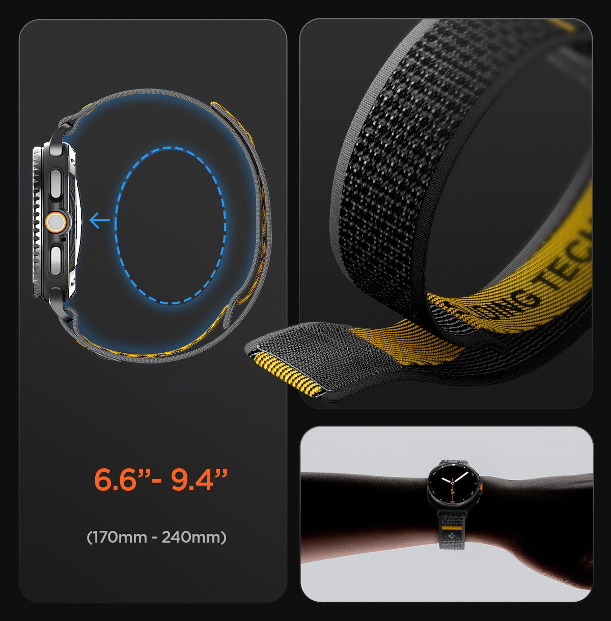 Armband für Galaxy Watch 9 40 mm / 44 mm / 8 40 mm / 44 mm / 8 Classic 46 mm, Classic 46 mm, Spigen Athlex Air, Schwarz