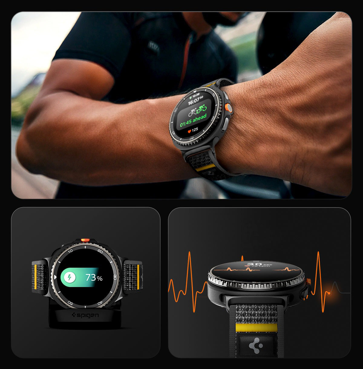 Armband für Galaxy Watch 9 40 mm / 44 mm / 8 40 mm / 44 mm / 8 Classic 46 mm, Classic 46 mm, Spigen Athlex Air, Schwarz