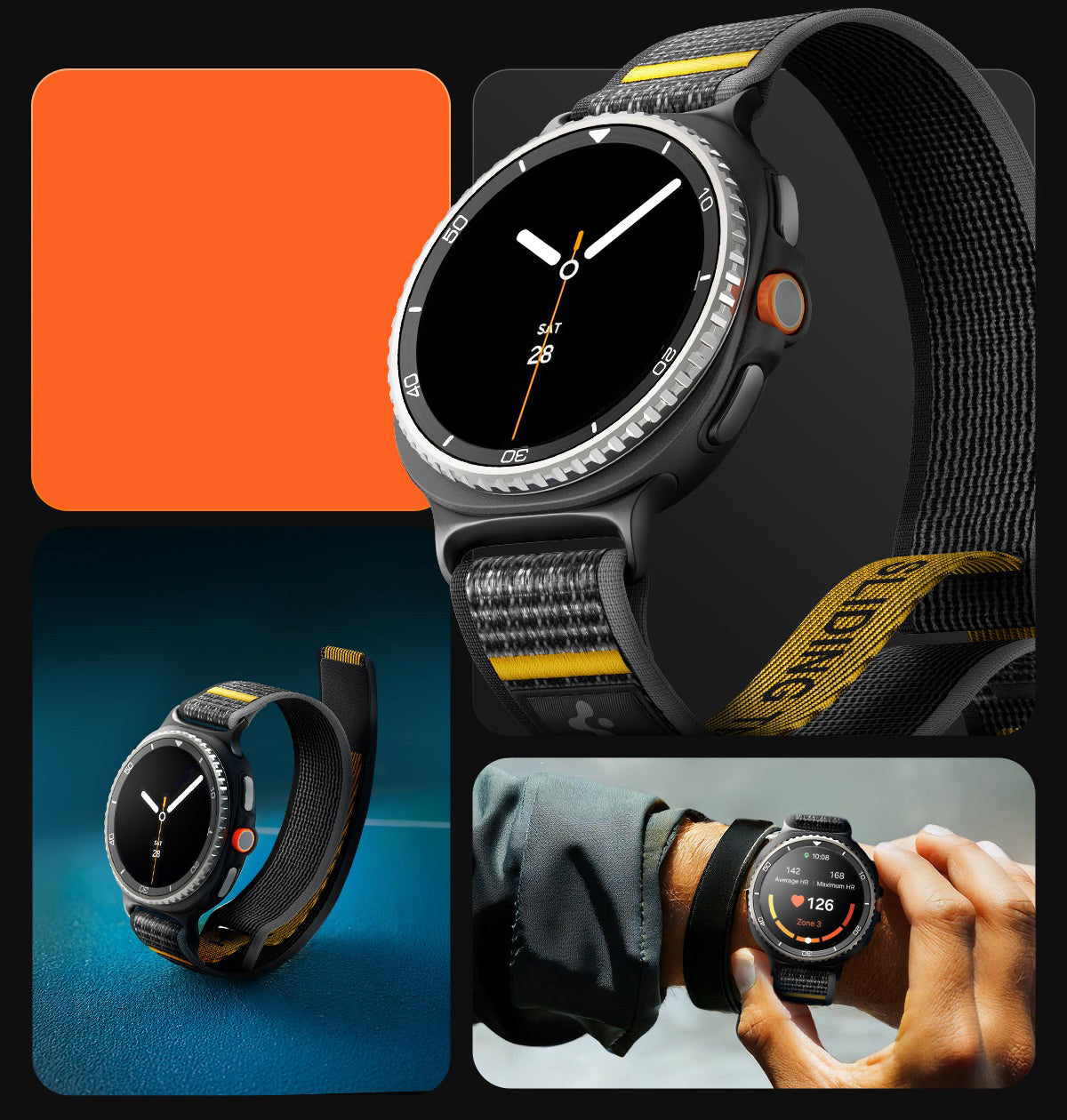 Armband für Galaxy Watch 9 40 mm / 44 mm / 8 40 mm / 44 mm / 8 Classic 46 mm, Classic 46 mm, Spigen Athlex Air, Schwarz