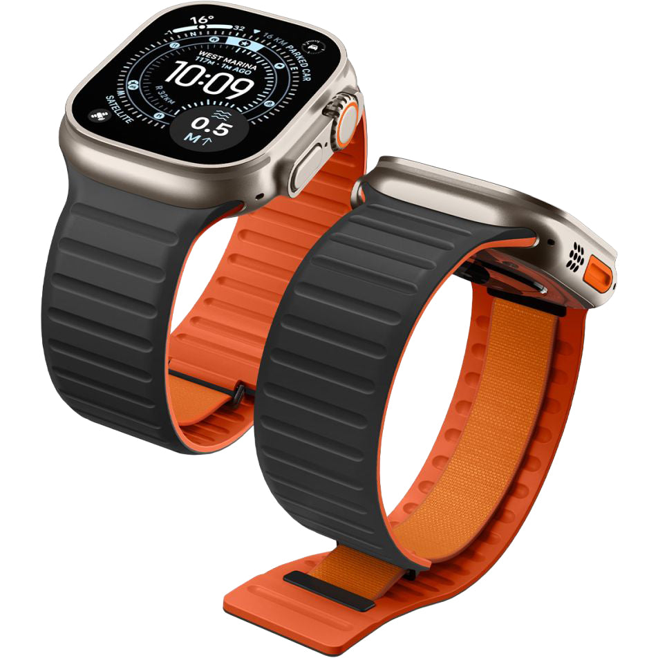 Armband für Apple Watch 44/45/46/49 mm, Spigen Athlex Air M, Schwarz-Orange (1/9)
