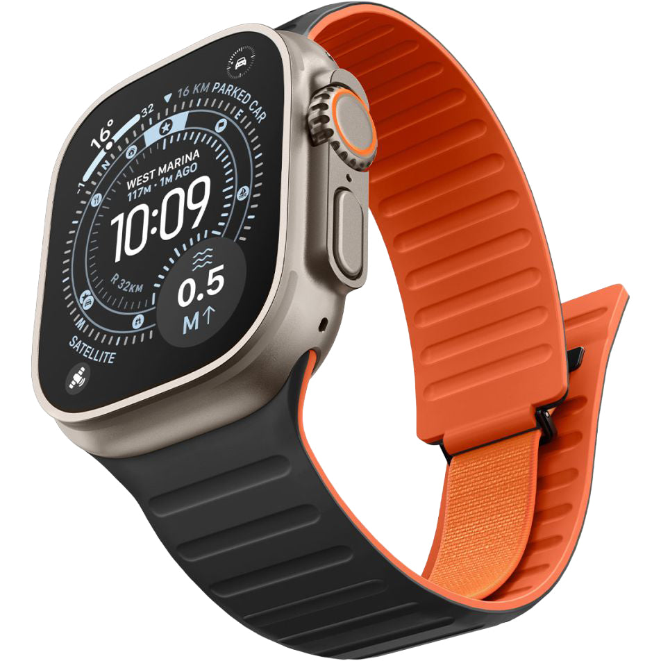 Armband für Apple Watch 44/45/46/49 mm, Spigen Athlex Air M, Schwarz-Orange (2/9)