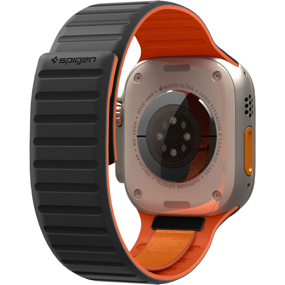 Armband für Apple Watch 44/45/46/49 mm, Spigen Athlex Air M, Schwarz-Orange (3/9)