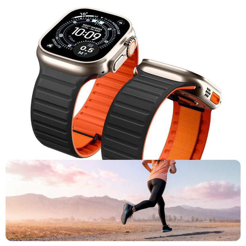 Armband für Apple Watch 44/45/46/49 mm, Spigen Athlex Air M, Schwarz-Orange (6/9)
