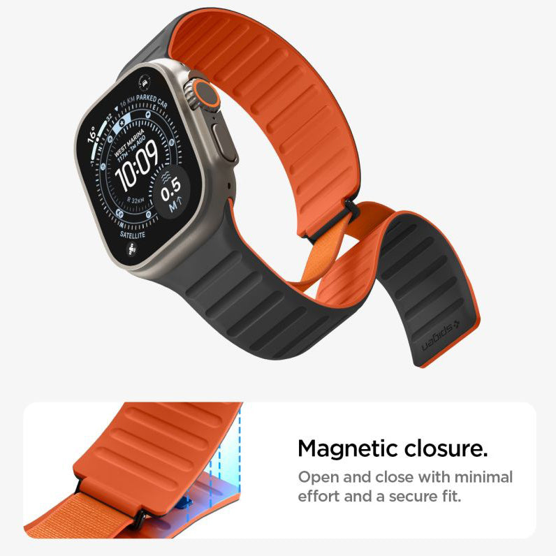 Armband für Apple Watch 44/45/46/49 mm, Spigen Athlex Air M, Schwarz-Orange (7/9)