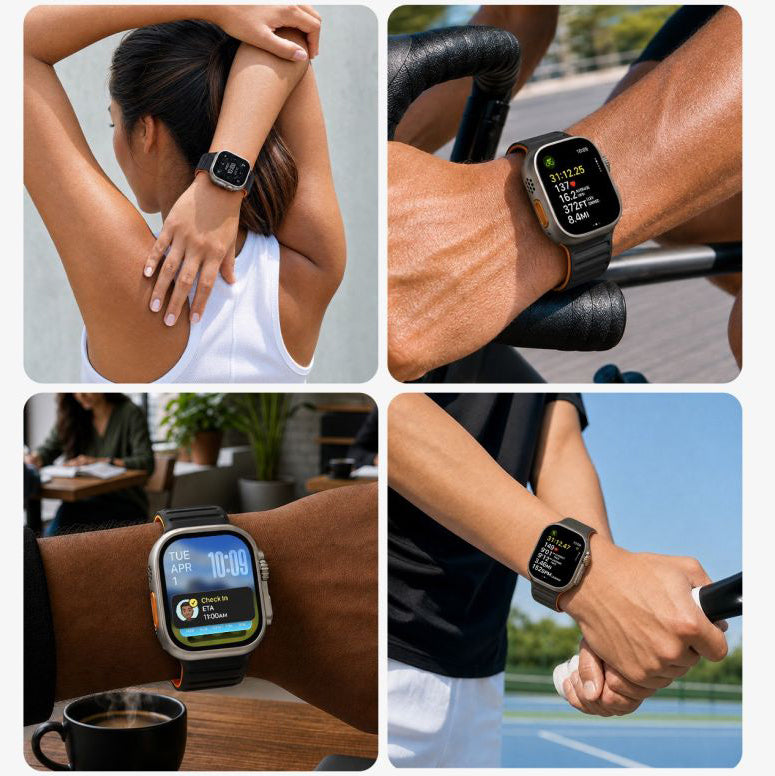 Armband für Apple Watch 44/45/46/49 mm, Spigen Athlex Air M, Schwarz-Orange (8/9)