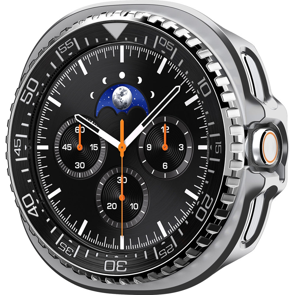 Hülle mit Lünette Ring für Galaxy Watch 8 Classic 46 mm, Spigen Bezel Tune Pro, Schwarz-Silbern