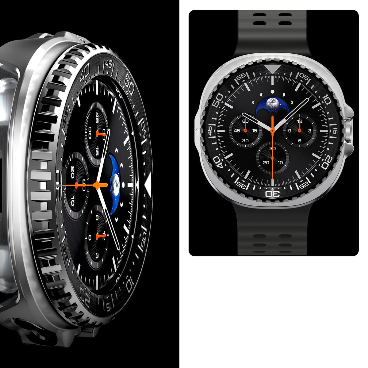 Hülle mit Lünette Ring für Galaxy Watch 8 Classic 46 mm, Spigen Bezel Tune Pro, Schwarz-Silbern