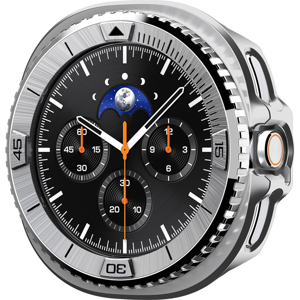 Hülle mit Lünette Ring für Galaxy Watch 8 Classic 46 mm, Spigen Bezel Tune Pro, Silbern