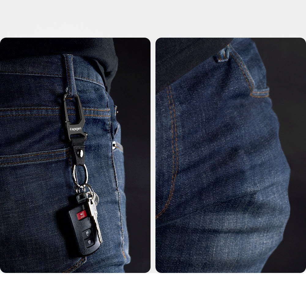 Schlüsselanhänger mit Karabiner und Flaschenöffner, Spigen Carabiner with KeyRing, Schwarz