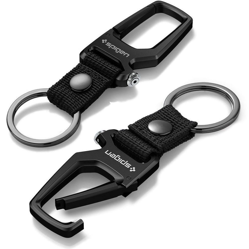 Schlüsselanhänger mit Karabiner und Flaschenöffner, Spigen Carabiner with KeyRing 2-Pack, Schwarz