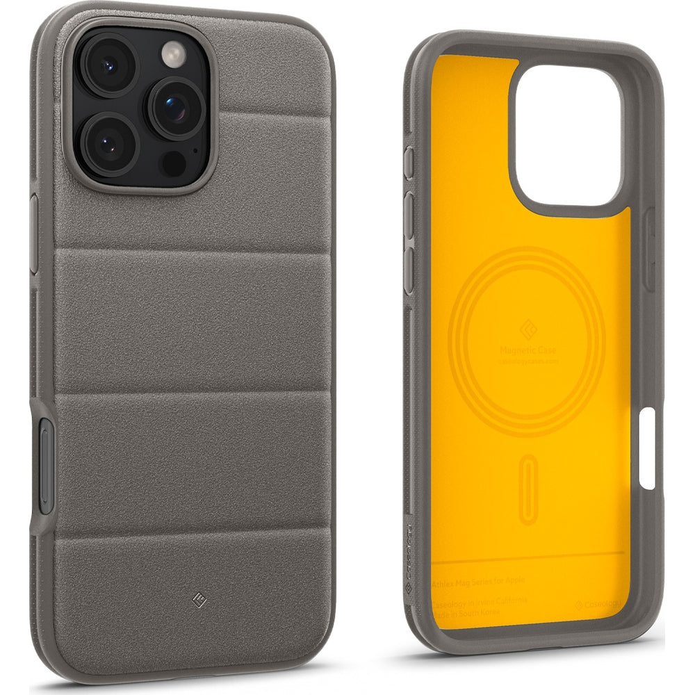 Handyhülle für iPhone 16 Pro, Spigen Caseology Athlex Mag mit MagSafe, Grau