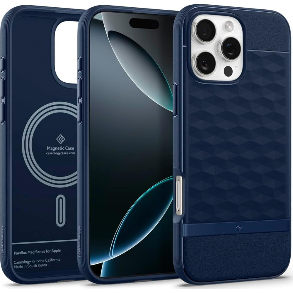 Handyhülle für iPhone 16 Pro, Spigen Caseology Parallax Mag mit MagSafe, Dunkelblau