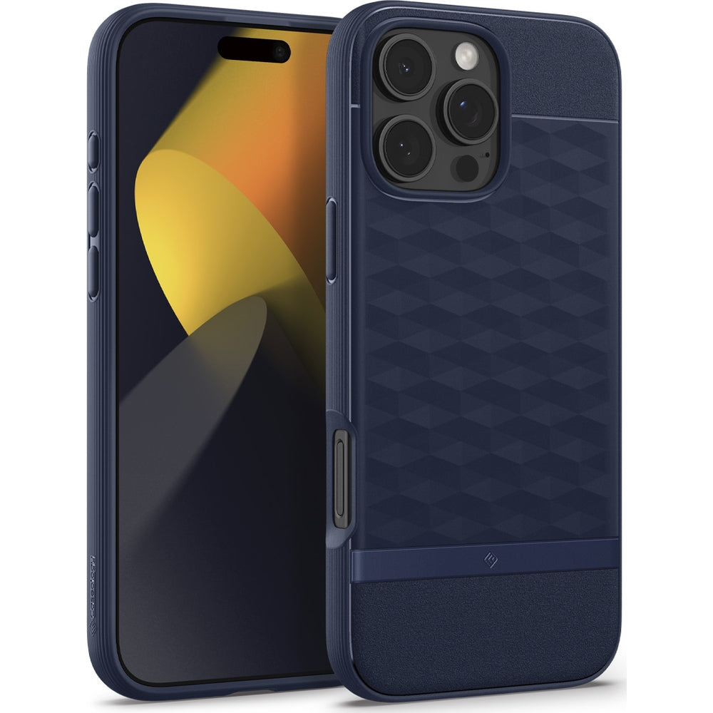 Handyhülle für iPhone 16 Pro, Spigen Caseology Parallax Mag mit MagSafe, Dunkelblau
