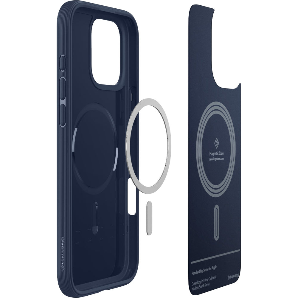 Handyhülle für iPhone 16 Pro, Spigen Caseology Parallax Mag mit MagSafe, Dunkelblau