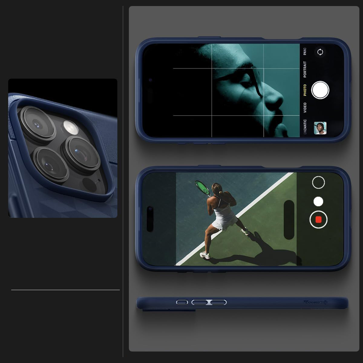 Handyhülle für iPhone 16 Pro, Spigen Caseology Parallax Mag mit MagSafe, Dunkelblau