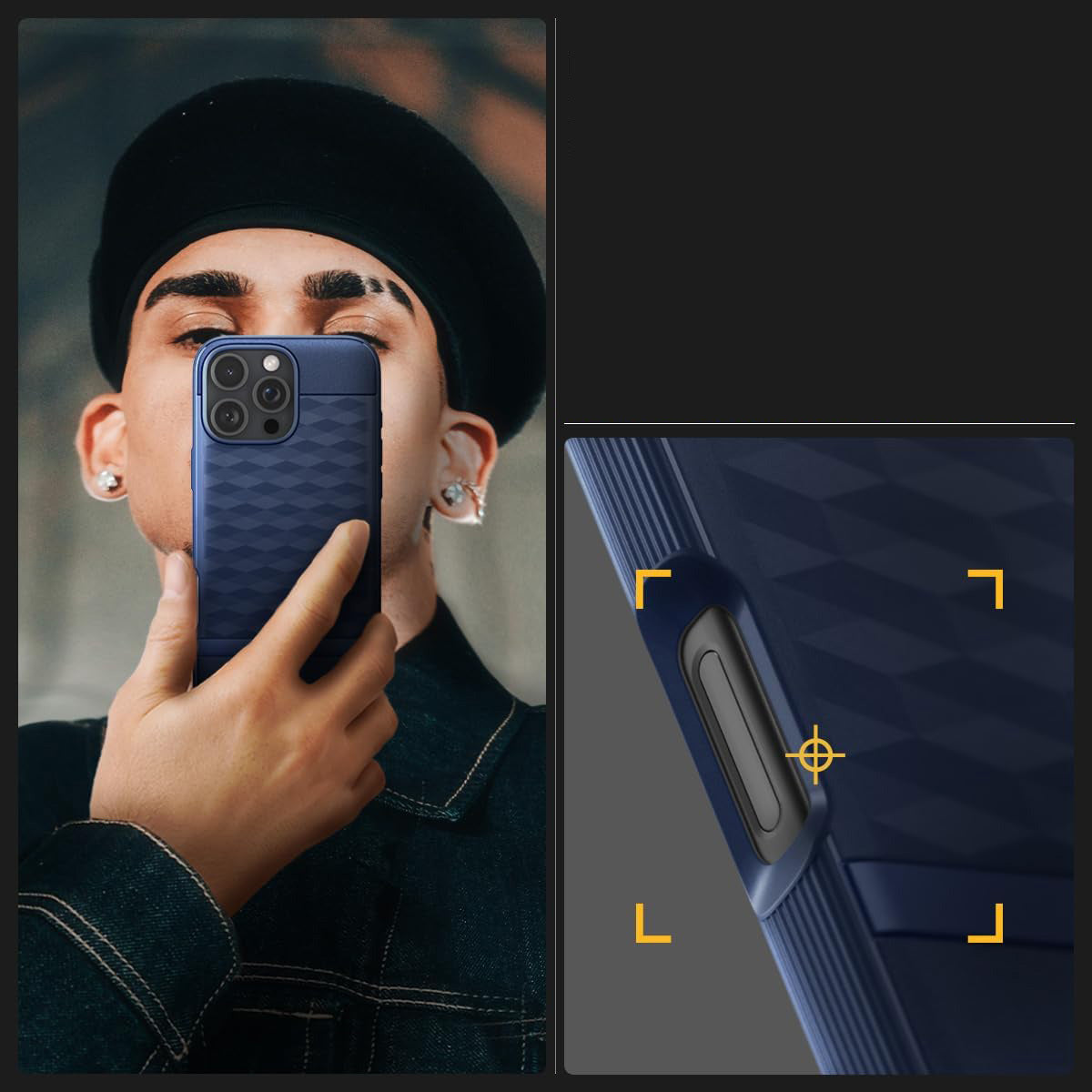 Handyhülle für iPhone 16 Pro, Spigen Caseology Parallax Mag mit MagSafe, Dunkelblau