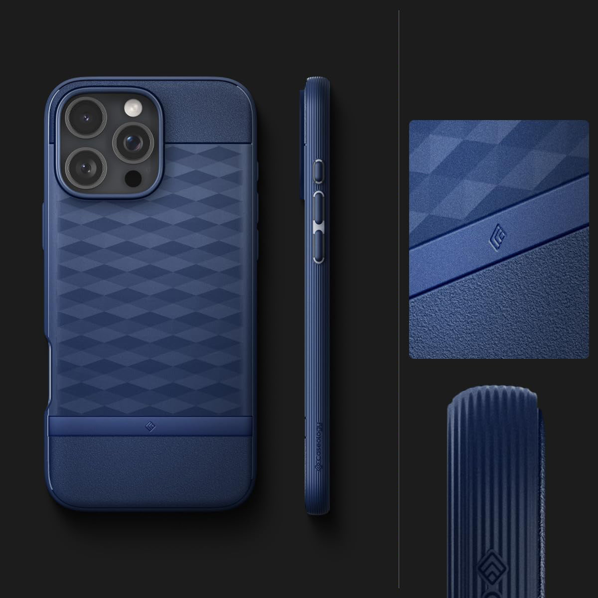 Handyhülle für iPhone 16 Pro, Spigen Caseology Parallax Mag mit MagSafe, Dunkelblau