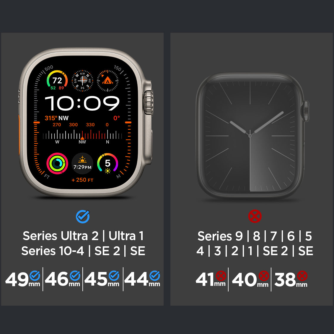 Armband für Apple Watch 49/46/45/44 mm, Spigen Classic Fit Band, Schwarz