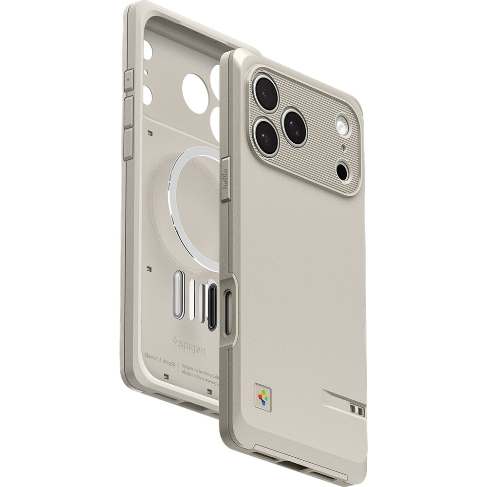 Handyhülle für iPhone 17 Pro Max, Spigen Classic LS mit MagSafe, Beige