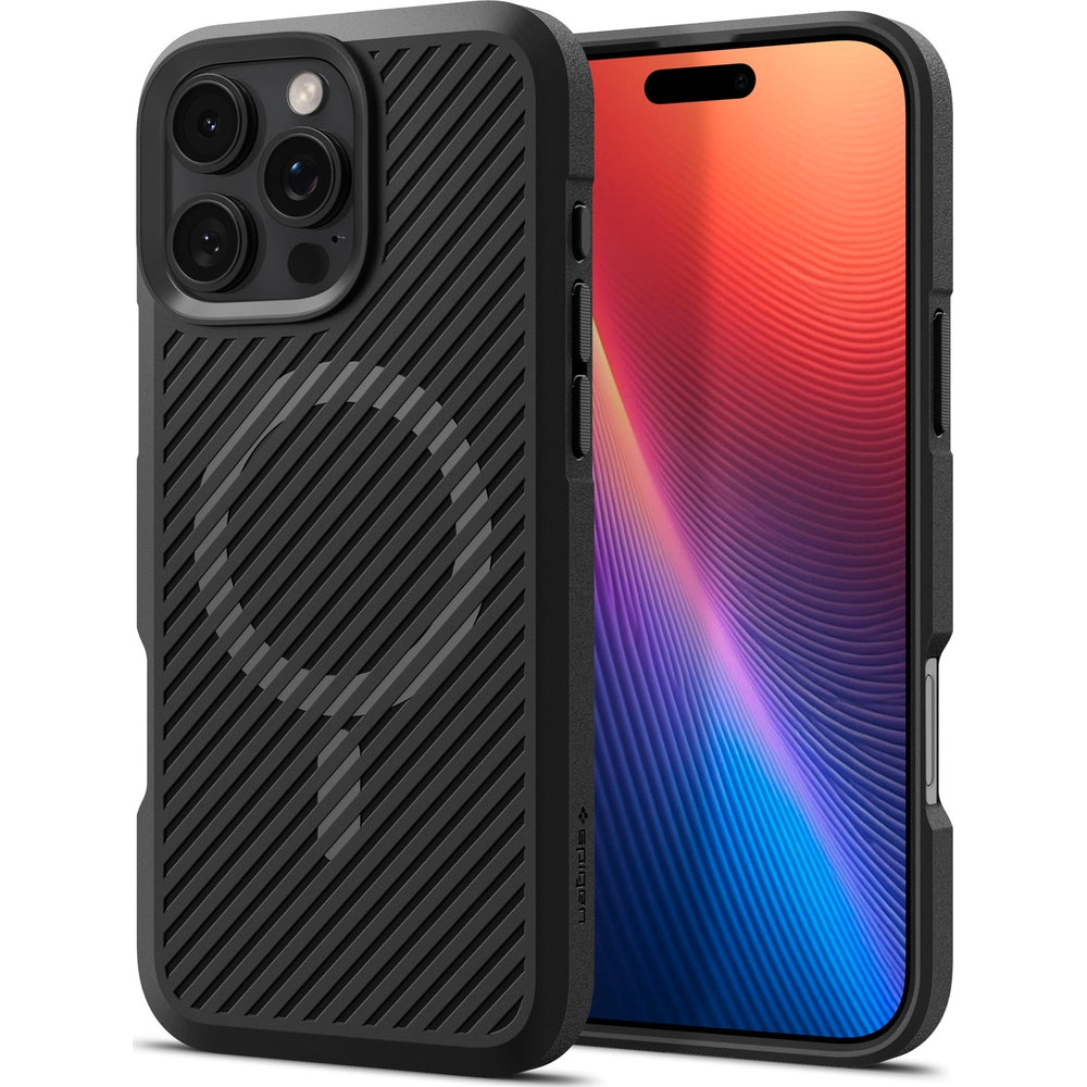 Handyhülle für iPhone 16 Pro, Spigen Core Armor Mag mit MagSafe, Schwarz