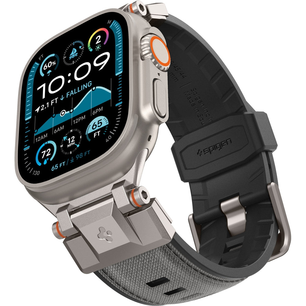 Spigen DuraPro Armor Armband für Apple Watch, Grau, mit TPU und Nylon, passgenau für Modelle 49/46/45/44 mm, seitliche Ansicht