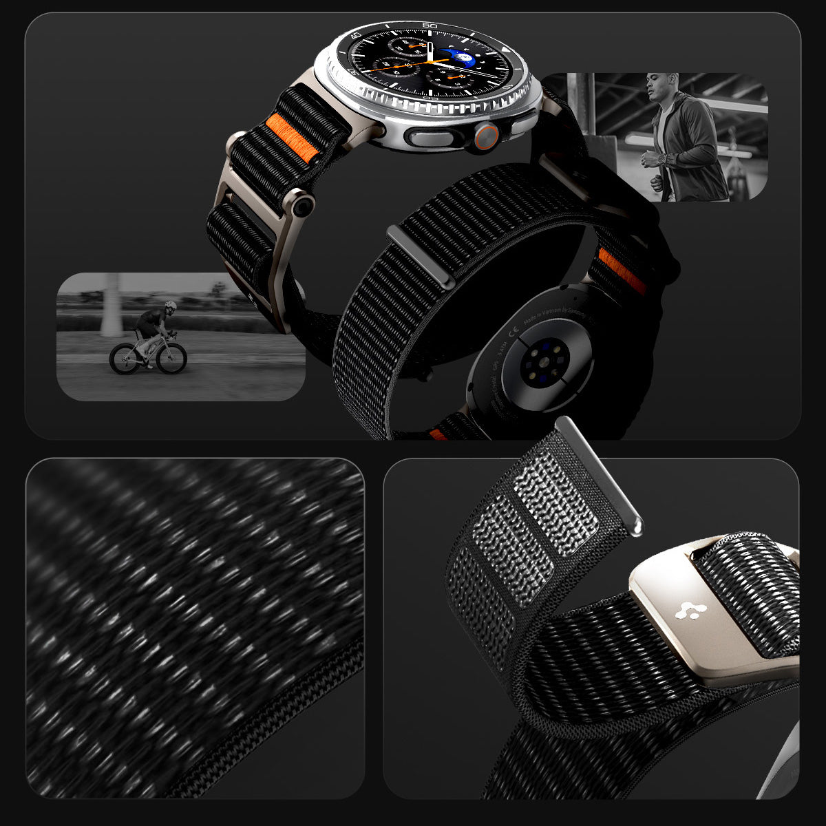 Armband für Galaxy Watch 9 40 mm / 44 mm / 8 40 mm / 44 mm / 8 Classic 46 mm, Spigen DuraPro Flex Band, Schwarz