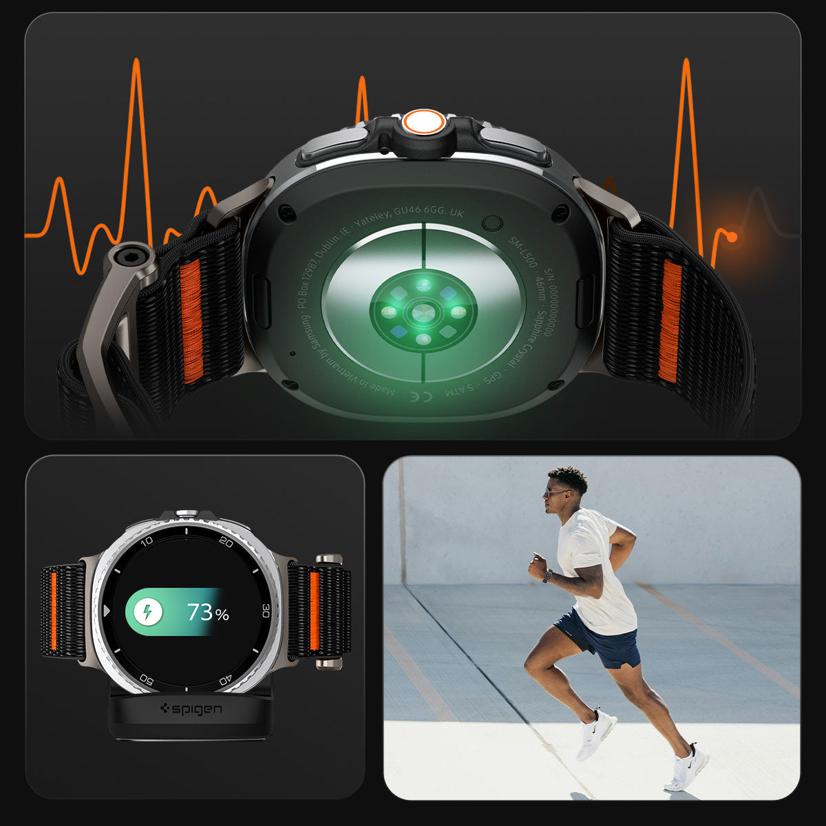 Armband für Galaxy Watch 9 40 mm / 44 mm / 8 40 mm / 44 mm / 8 Classic 46 mm, Spigen DuraPro Flex Band, Schwarz