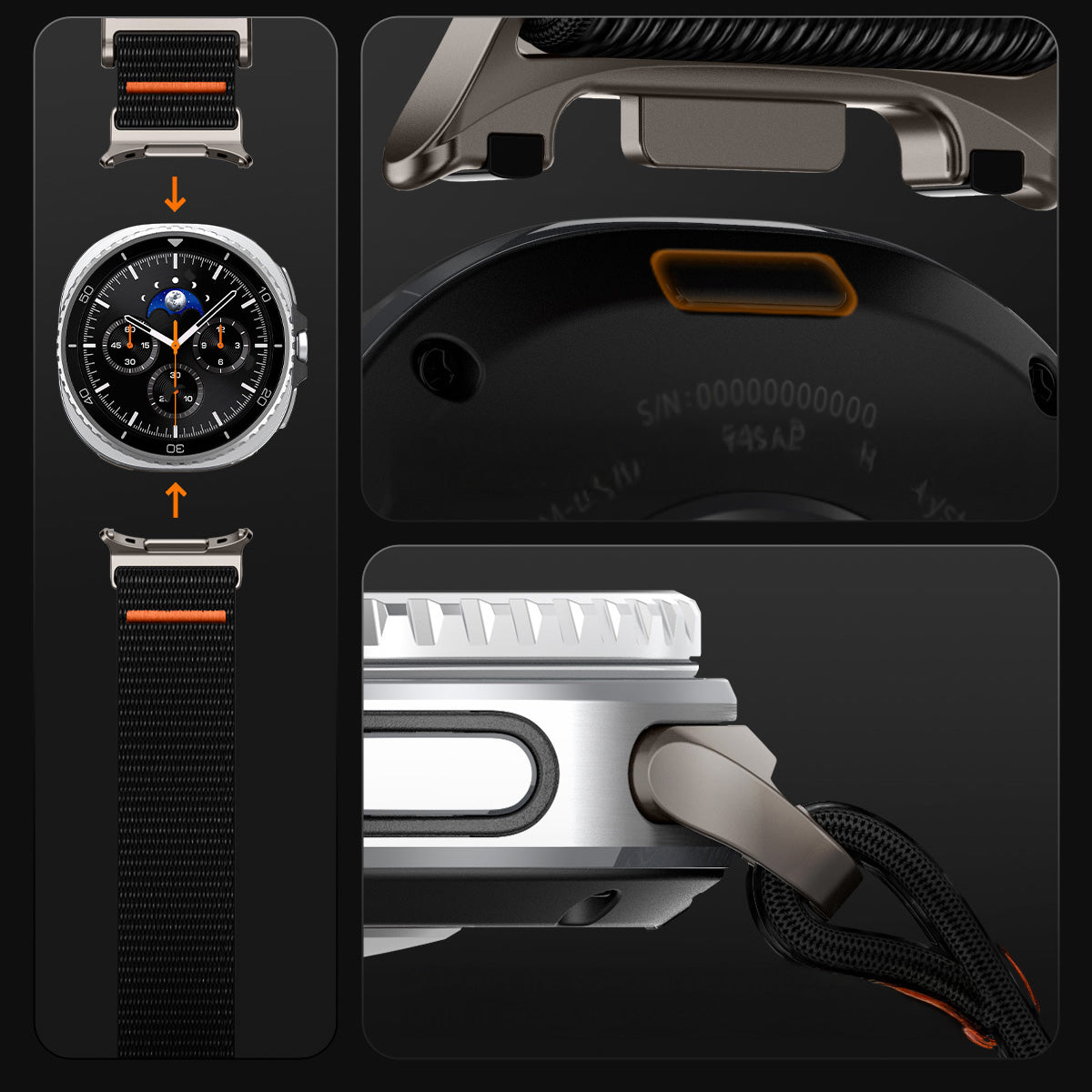 Armband für Galaxy Watch 9 40 mm / 44 mm / 8 40 mm / 44 mm / 8 Classic 46 mm, Spigen DuraPro Flex Band, Schwarz