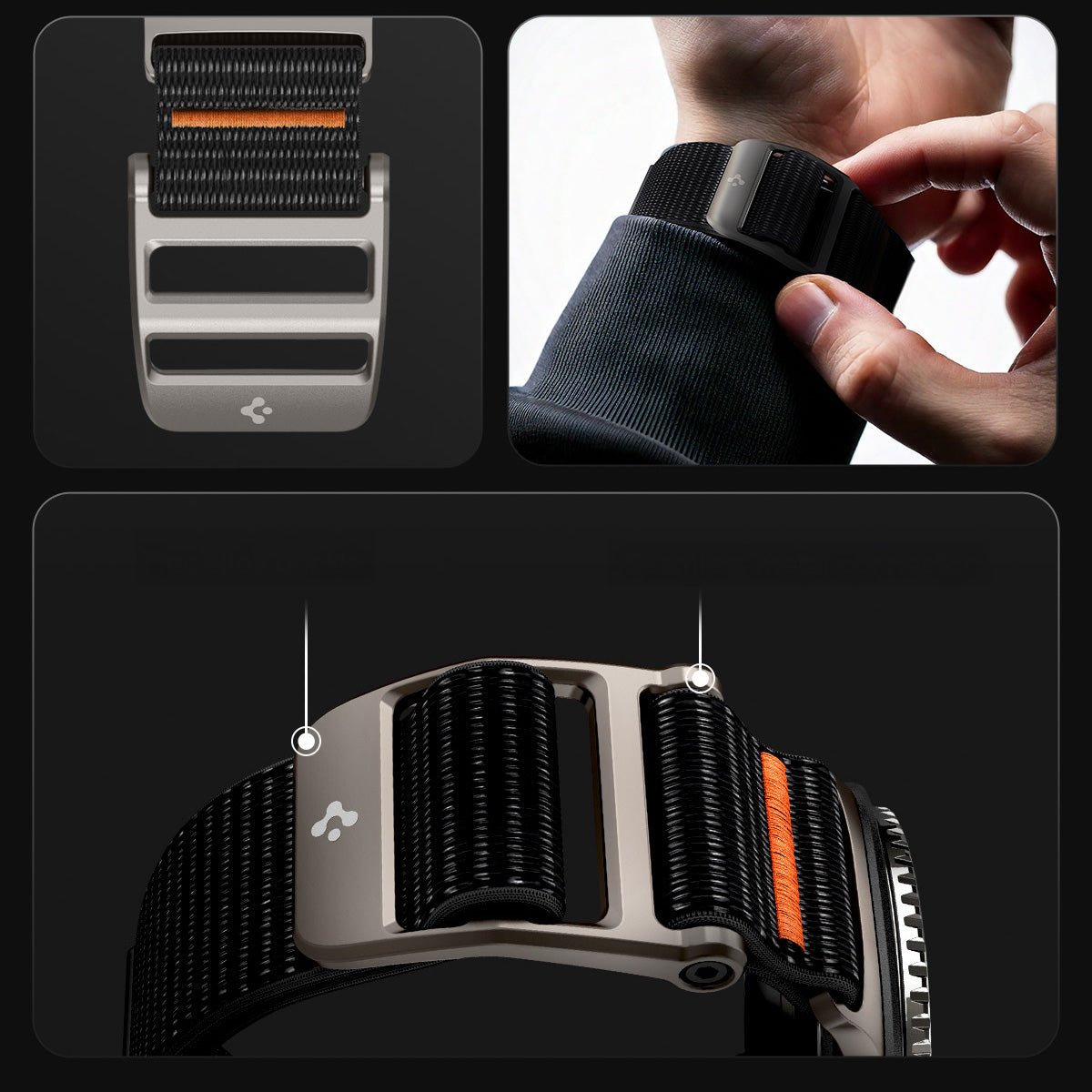 Armband für Galaxy Watch 9 40 mm / 44 mm / 8 40 mm / 44 mm / 8 Classic 46 mm, Spigen DuraPro Flex Band, Schwarz