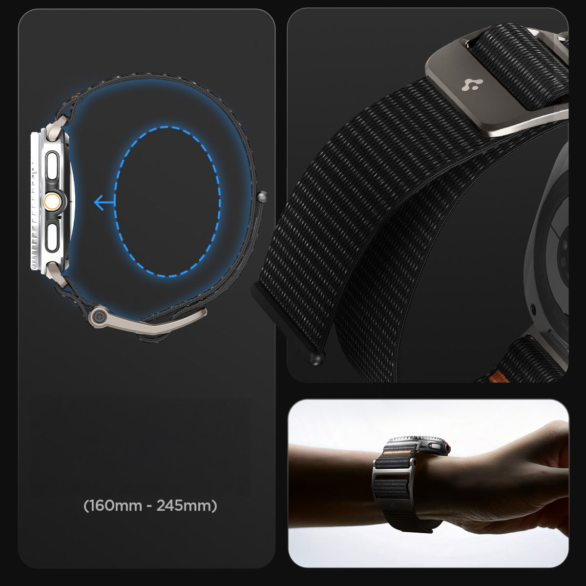 Armband für Galaxy Watch 9 40 mm / 44 mm / 8 40 mm / 44 mm / 8 Classic 46 mm, Spigen DuraPro Flex Band, Schwarz