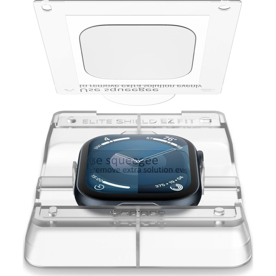 Hybridglas + Applikator für Apple Watch 10 46 mm, Spigen Elite Shield EZ Fit 2-Pack, Transparent