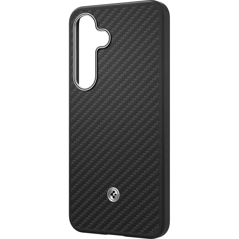 Magnetische-Handyhülle für Galaxy S25, Spigen Enzo Aramid, Schwarz-Silbern