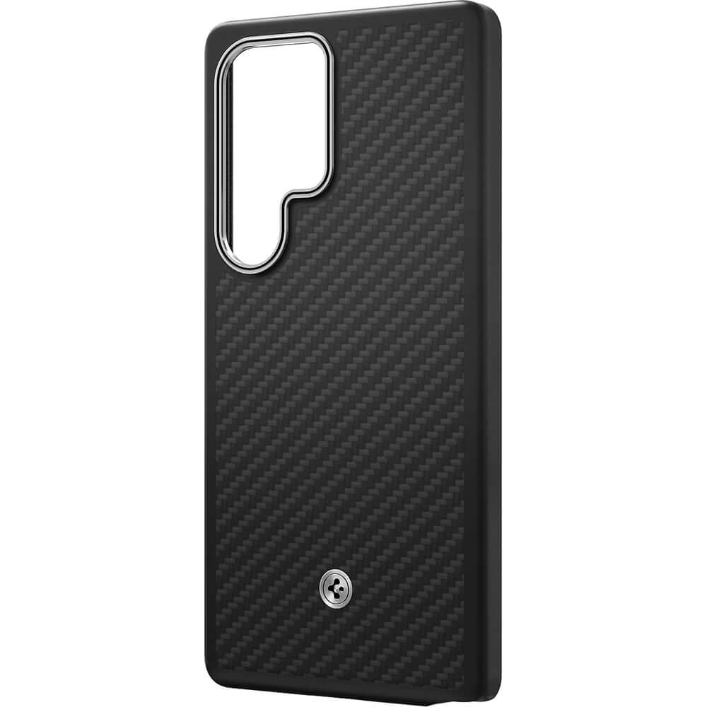 Magnetische-Handyhülle für Galaxy S25 Ultra, Spigen Enzo Aramid, Schwarz-Silbern
