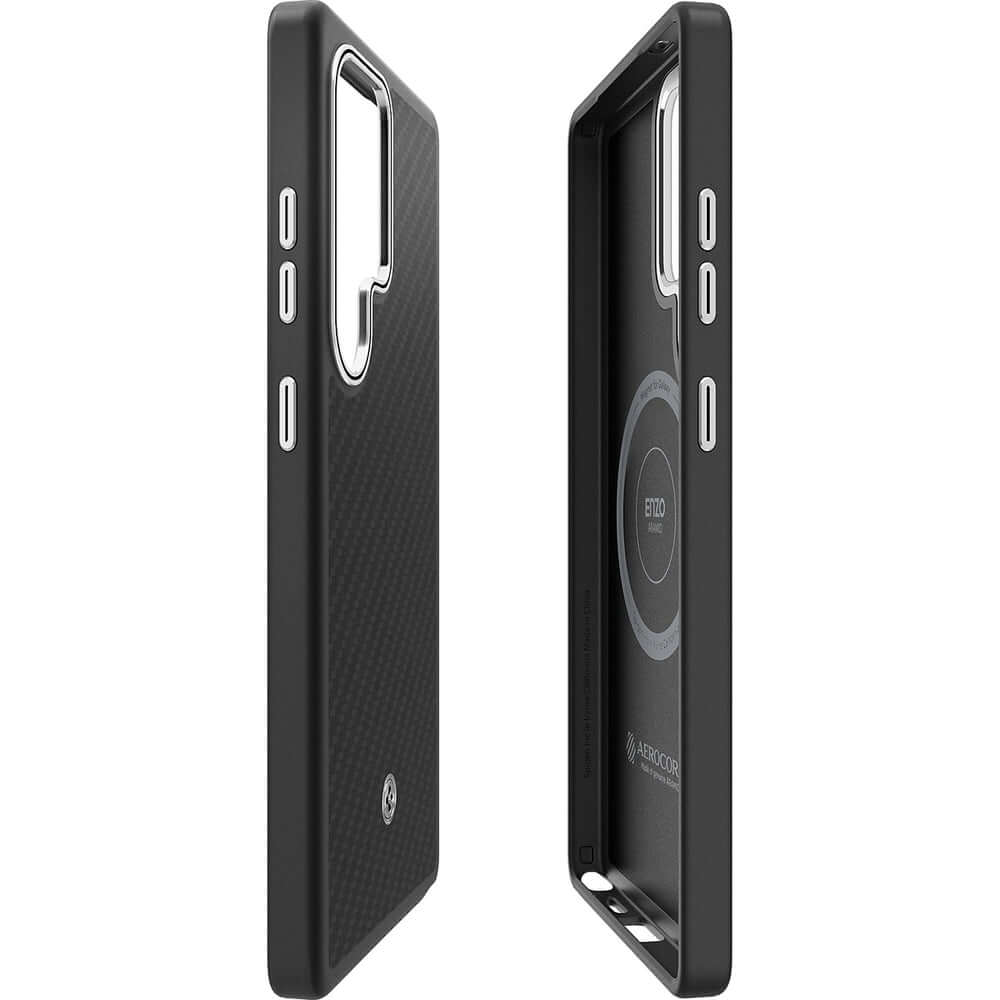 Magnetische-Handyhülle für Galaxy S25 Ultra, Spigen Enzo Aramid, Schwarz-Silbern