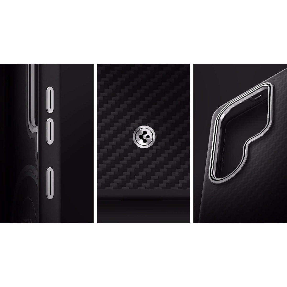 Magnetische-Handyhülle für Galaxy S25 Ultra, Spigen Enzo Aramid, Schwarz-Silbern