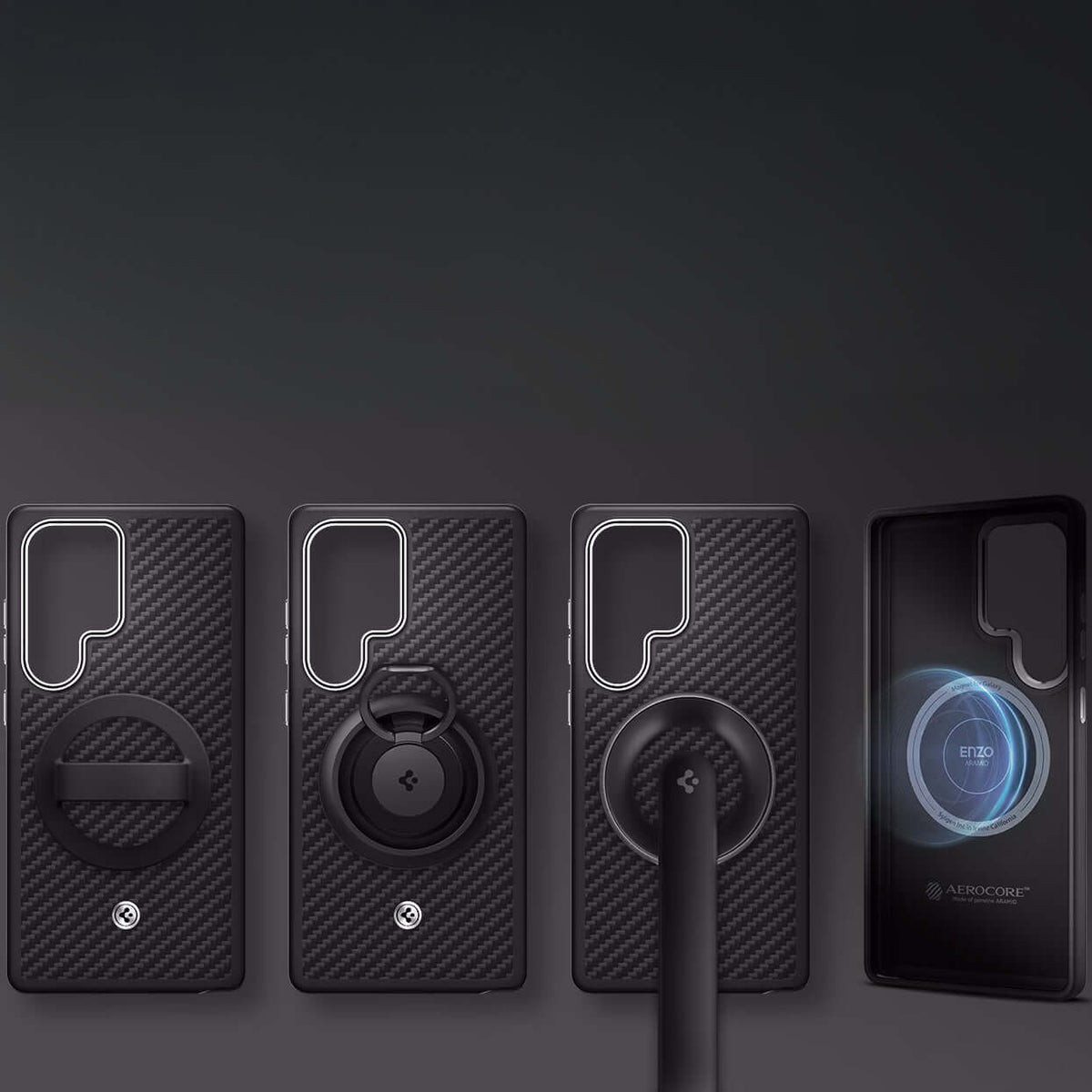 Magnetische-Handyhülle für Galaxy S25 Ultra, Spigen Enzo Aramid, Schwarz-Silbern