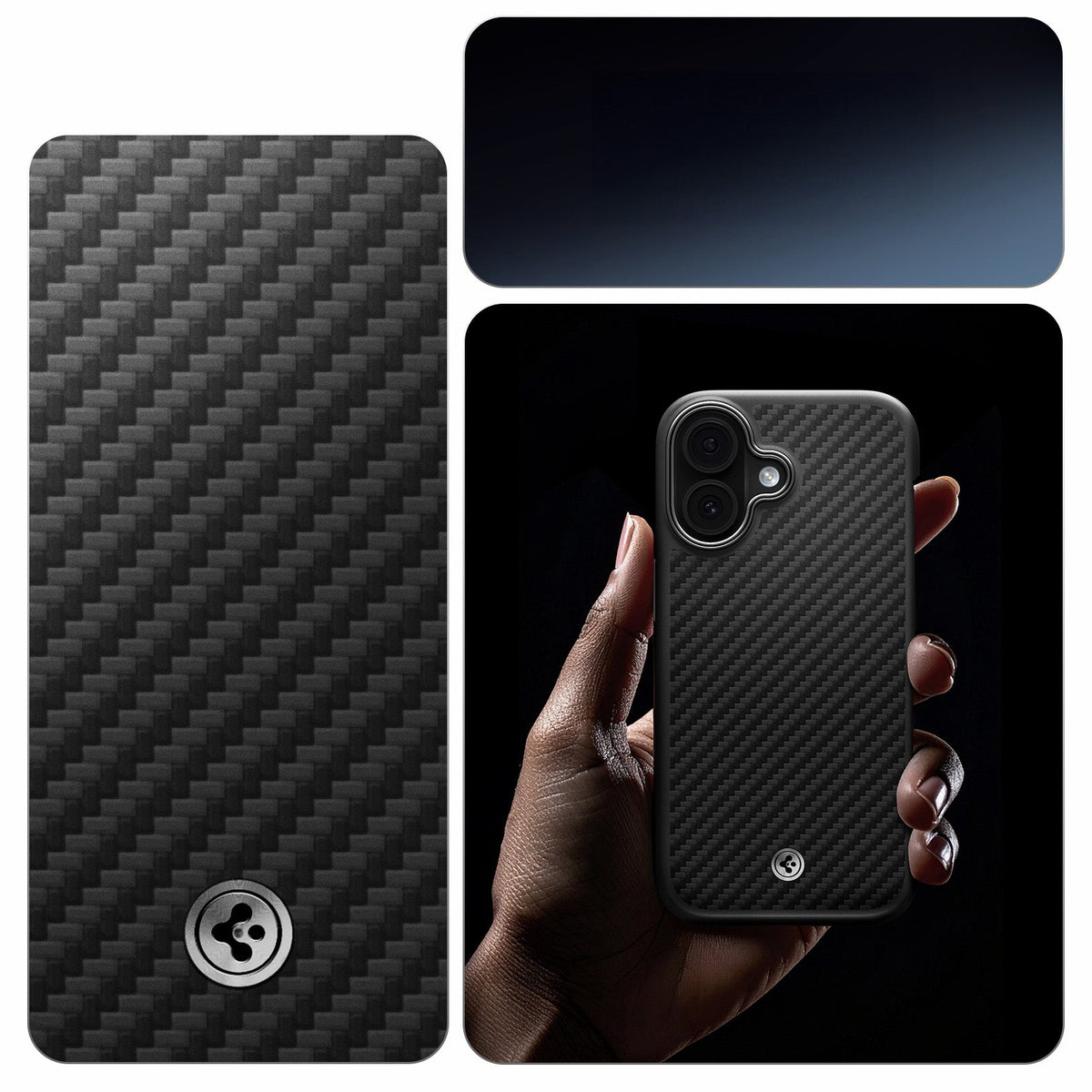 Handyhülle für iPhone 17, Spigen Enzo Aramid T Mag (CC) mit MagSafe, Schwarz-Silbern