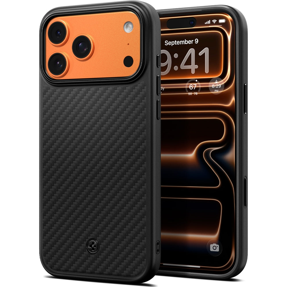 Handyhülle für iPhone 17 Pro, Spigen Enzo Aramid T Mag (CC) mit MagSafe, Schwarz
