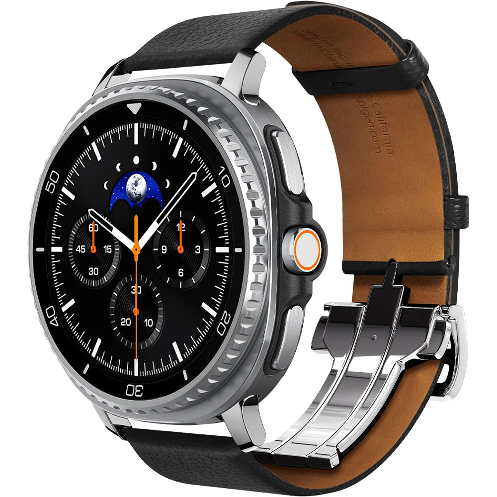 Leder Armband für Galaxy Watch 9 40 mm / 44 mm / 8 40 mm / 44 mm / 8 Classic 46 mm, Spigen Enzo, Schwarz-Braun