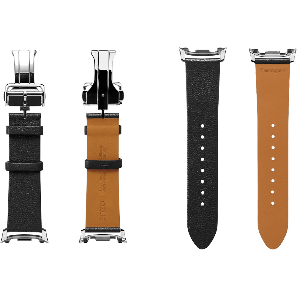 Leder Armband für Galaxy Watch 9 40 mm / 44 mm / 8 40 mm / 44 mm / 8 Classic 46 mm, Spigen Enzo, Schwarz-Braun