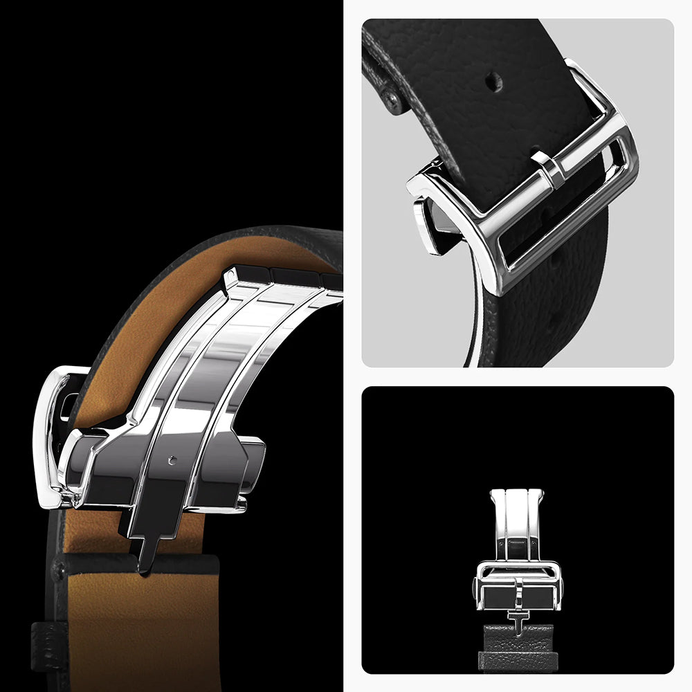 Leder Armband für Galaxy Watch 9 40 mm / 44 mm / 8 40 mm / 44 mm / 8 Classic 46 mm, Spigen Enzo, Schwarz-Braun