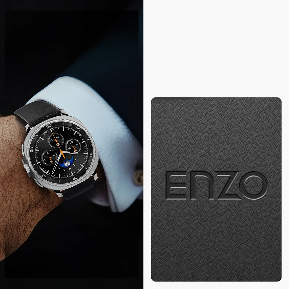 Leder Armband für Galaxy Watch 9 40 mm / 44 mm / 8 40 mm / 44 mm / 8 Classic 46 mm, Spigen Enzo, Schwarz-Braun