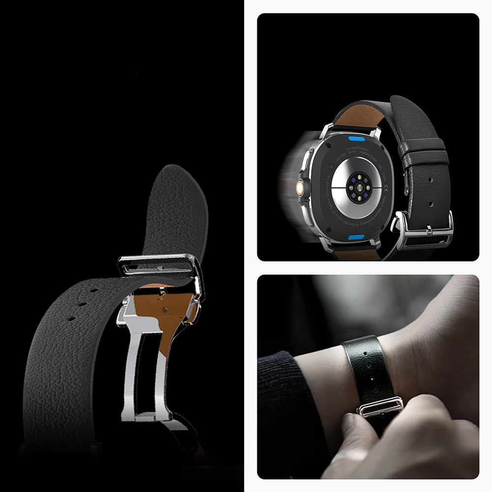 Leder Armband für Galaxy Watch 9 40 mm / 44 mm / 8 40 mm / 44 mm / 8 Classic 46 mm, Spigen Enzo, Schwarz-Braun